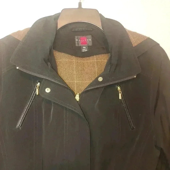 Gallery Petite Size PM Adjust Cinch Waist Removable Liner Black Jacket - Picture 3 of 12